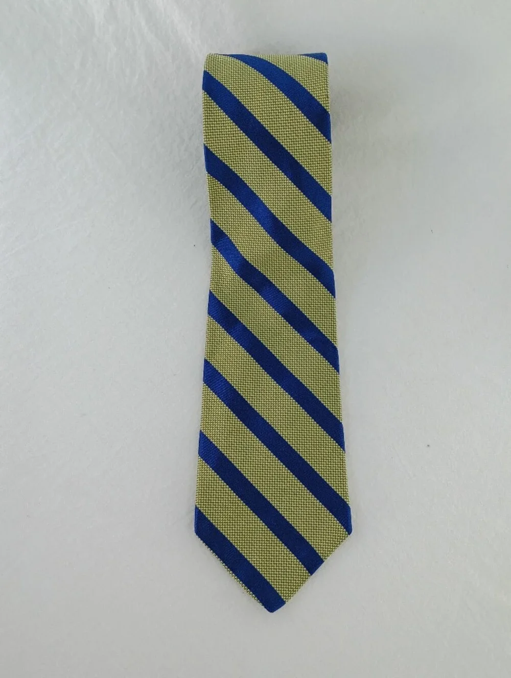 Vintage Express Tie Blue Olive Green Diagonal Stripe Repp Italian Silk Made USA